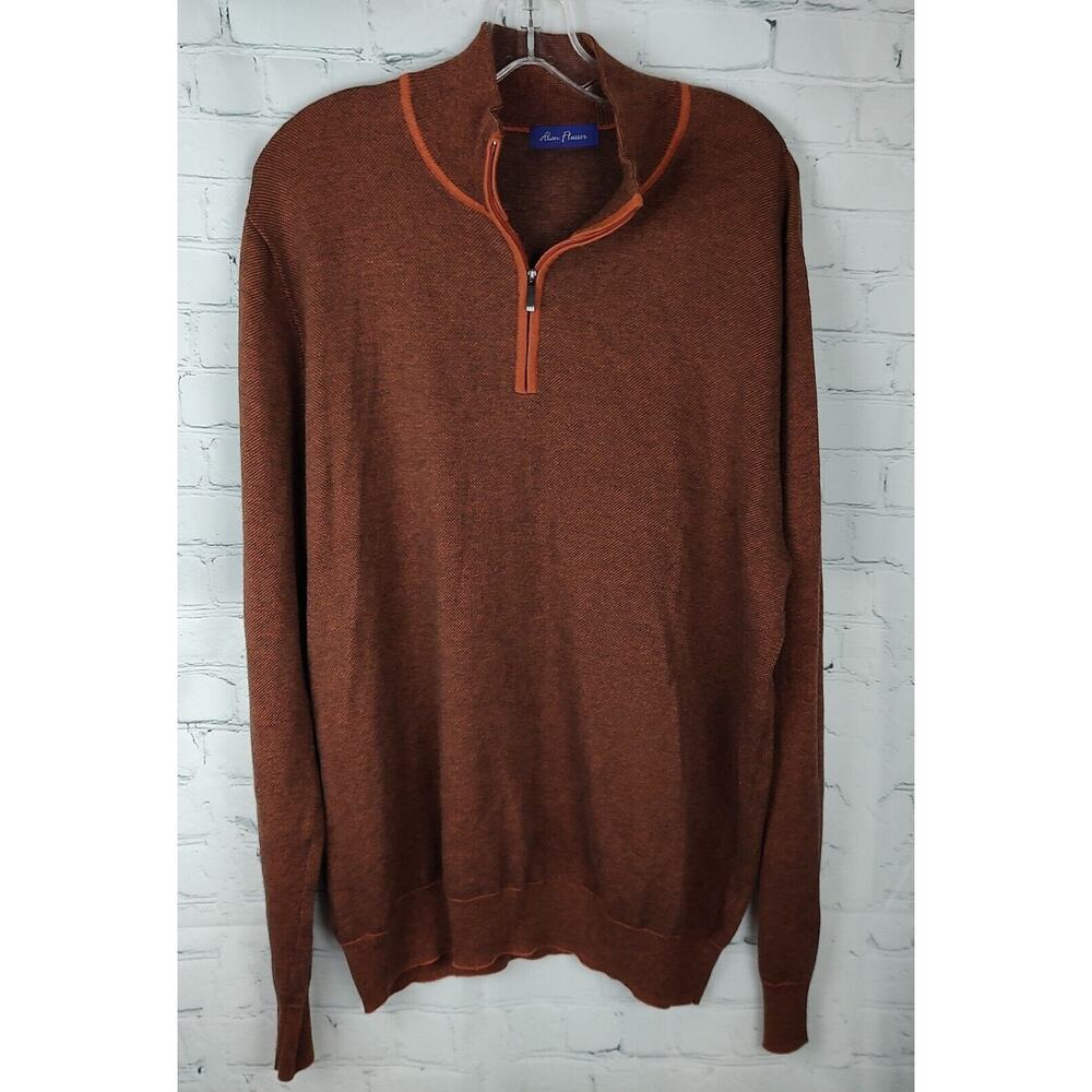 Alan‎ Flusser 1/4 Zip Pullover Sweater Textured Knit Brown XL
